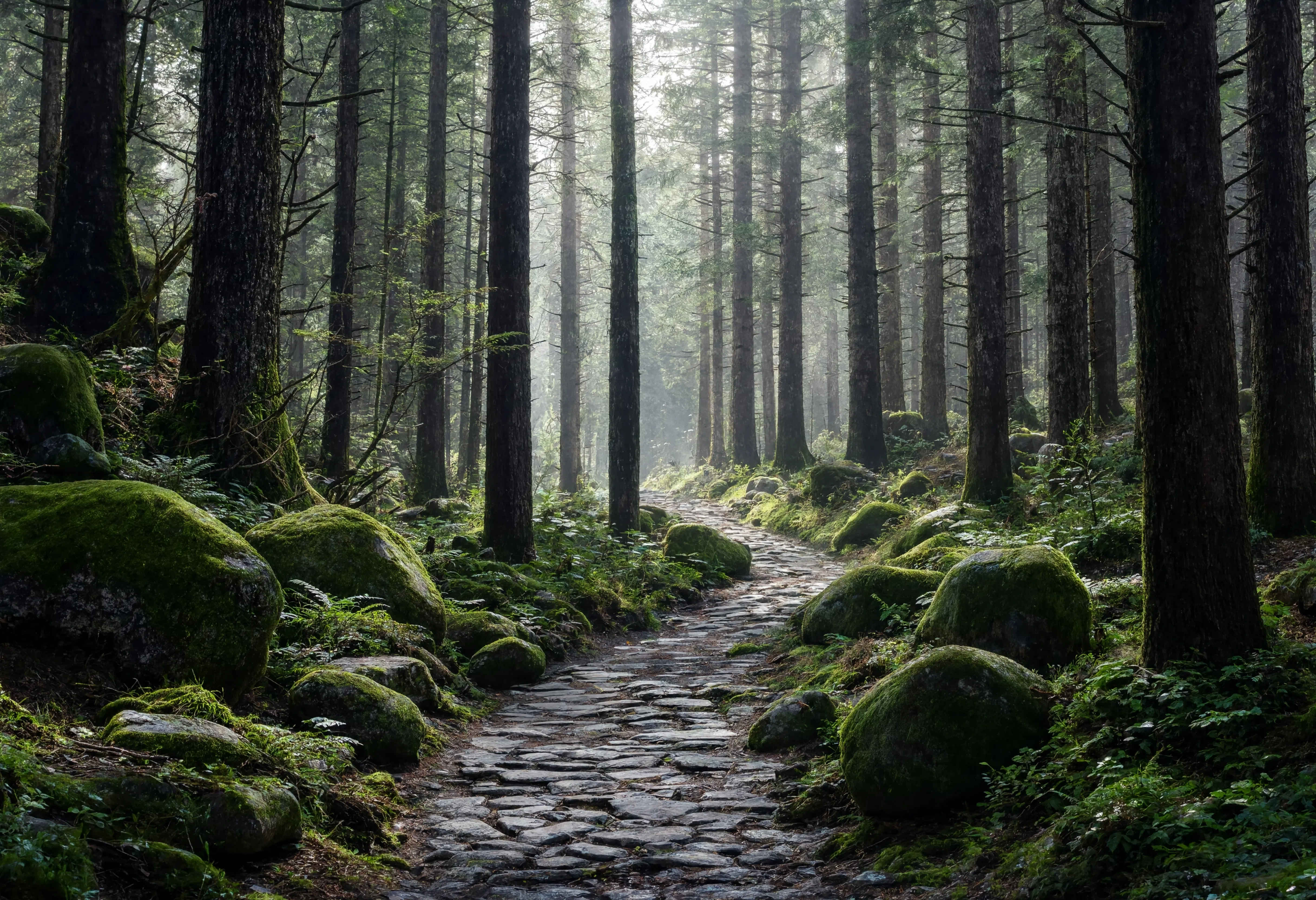 Schwarzwald-Wanderweg durch dichte Tannenwälder und Mooslandschaften